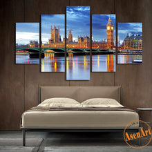 Load image into Gallery viewer, 5 Panel Big Ben London Thames Landscape Print Canvas Painting Home Decoration Wall Art Picture for Living Room Unframed
