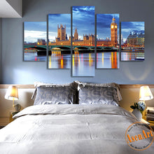Load image into Gallery viewer, 5 Panel Big Ben London Thames Landscape Print Canvas Painting Home Decoration Wall Art Picture for Living Room Unframed
