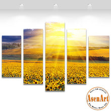 Load image into Gallery viewer, 5 Panel Canvas Art Gold Sky Sunflower Painting Canvas Prints Wall Art Pictures for Living Room Modern Home Decor Unframed
