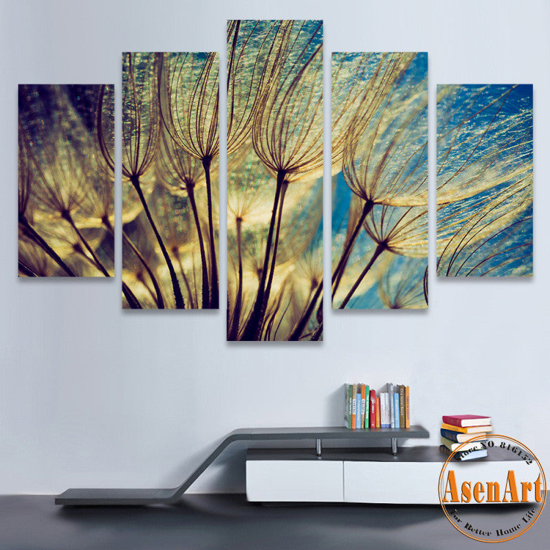 5 Panel Canvas Art Flower Dandelion Painting Canvas Prints Wall Art Pictures for Living Room Modern Home Decor Unframed