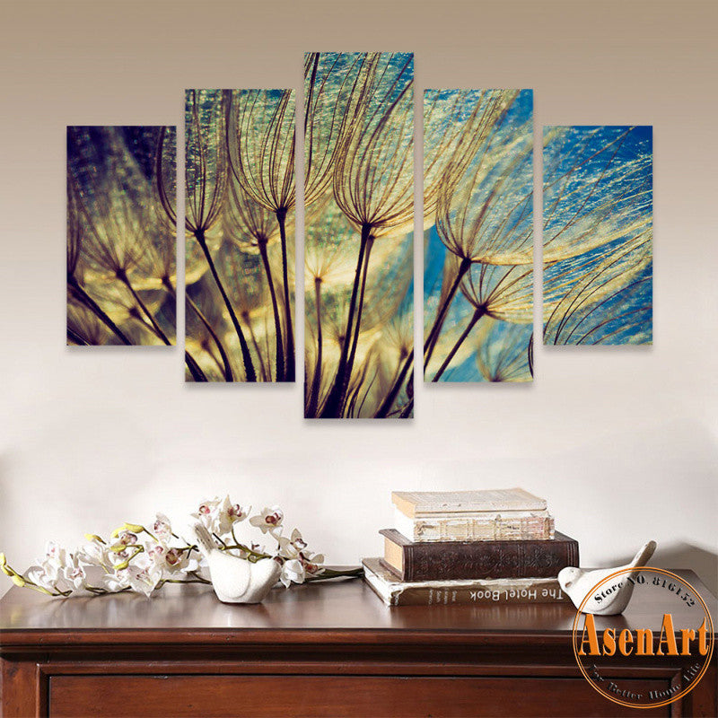 5 Panel Canvas Art Flower Dandelion Painting Canvas Prints Wall Art Pictures for Living Room Modern Home Decor Unframed