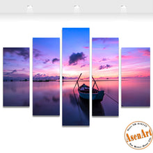 Load image into Gallery viewer, 5 Panel Canvas Art Sunset Painting Seaside Boat Painting Canvas Prints Artwork Home Decor Picture for Living Room Unframed
