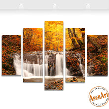 Load image into Gallery viewer, 5 Panel Waterfall Painting Autumn Tree Painting Modern Home on the Canvas Prints Picture for Living Room Unframed

