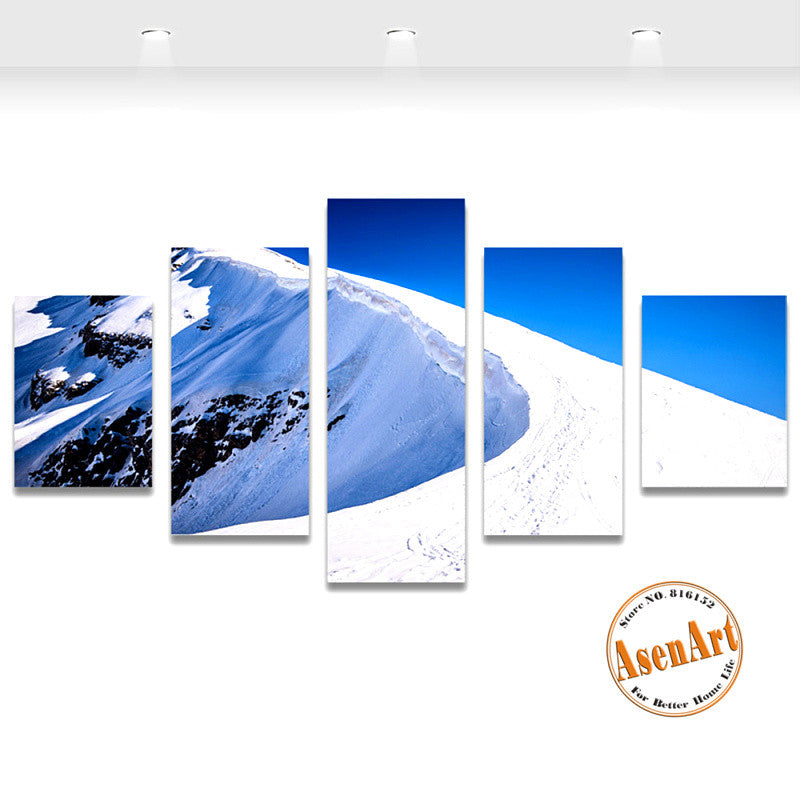 5 Piece Canvas Art Snow Mountain Landscape Painting Canvas Printing Modern Home Decor Picture for Living Room Unframed