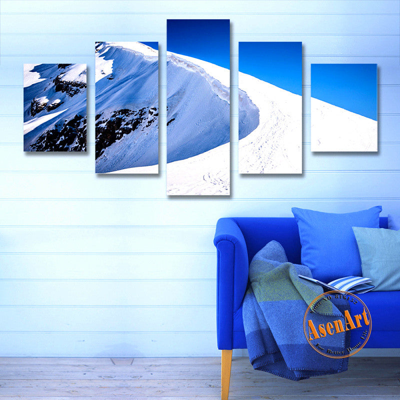 5 Piece Canvas Art Snow Mountain Landscape Painting Canvas Printing Modern Home Decor Picture for Living Room Unframed