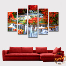 Load image into Gallery viewer, 5 Panel Waterfall Painting Maple Leaf Tree Painting Modern Home on the Canvas Prints Picture for Living Room Unframed
