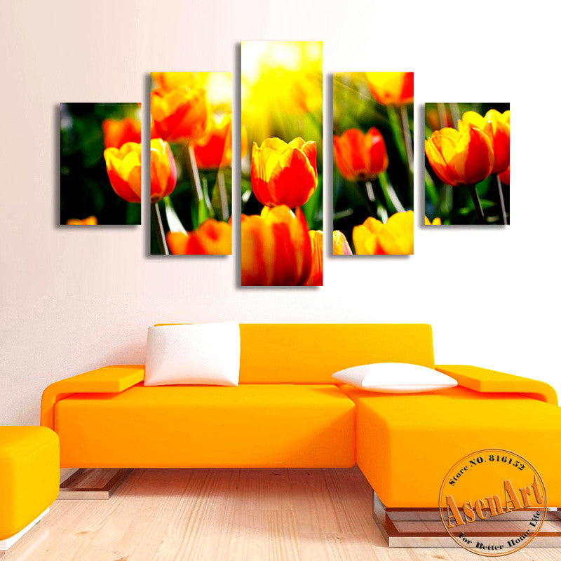 5 Panel Wall Canvas Tulips Flower Painting Canvas Prints Artwork Home Decoration Wall Art Picture for Bedroom Wall Decor Umframe