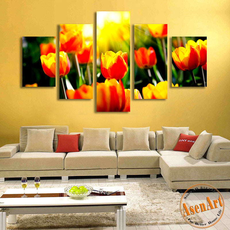 5 Panel Wall Canvas Tulips Flower Painting Canvas Prints Artwork Home Decoration Wall Art Picture for Bedroom Wall Decor Umframe