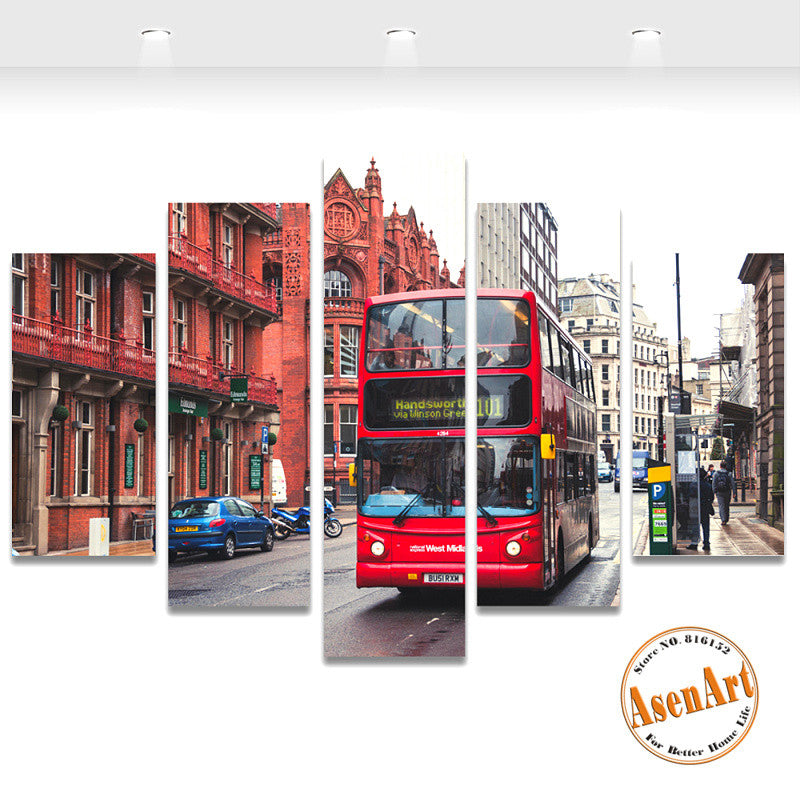 5 Panel Wall Canvas Street Bus London Painting Modern Home on the Canvas Prints Artwork Picture for Living Room Unframed