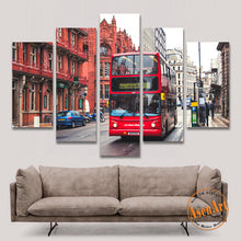 Load image into Gallery viewer, 5 Panel Wall Canvas Street Bus London Painting Modern Home on the Canvas Prints Artwork Picture for Living Room Unframed
