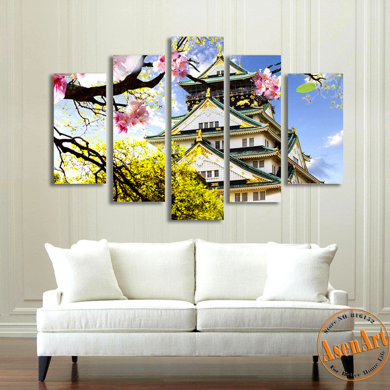 5 Piece Wall Art Osaka Japan Ancient Building Landscape Painting Canvas Prints Artwork Picture for Living Room Unframed