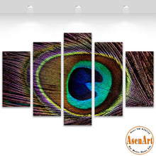 Load image into Gallery viewer, 5 Panel Canvas Art Peacock Painting Beautiful Feather Picture Canvas Prints Wall Pictures for Living Room Home Decor No Frame
