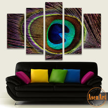 Load image into Gallery viewer, 5 Panel Canvas Art Peacock Painting Beautiful Feather Picture Canvas Prints Wall Pictures for Living Room Home Decor No Frame
