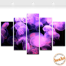 Load image into Gallery viewer, 5 Piece Wall Art Jellyfish Sea World Animal Picture Purple Painting Canvas Prints Wall Paintings for Bedroom No Frame
