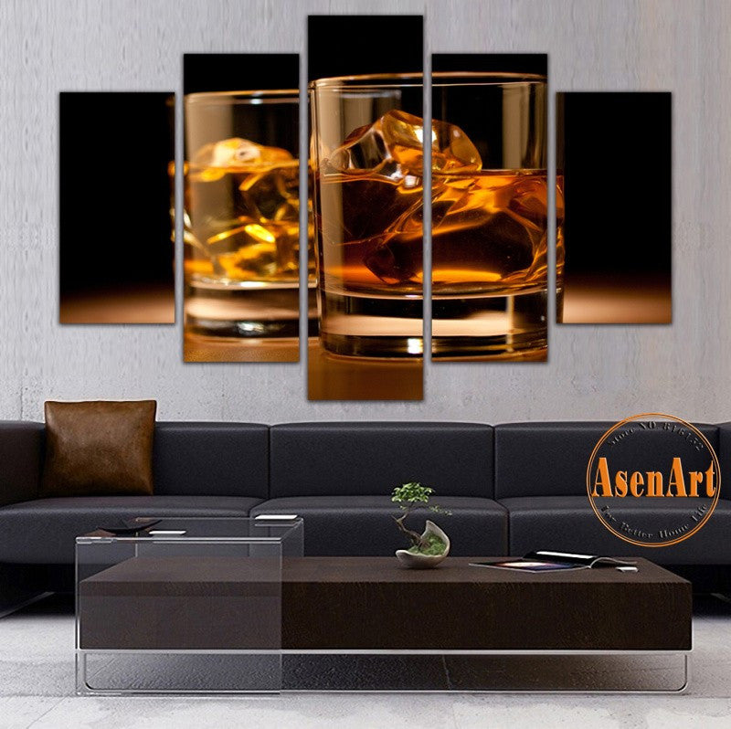5 Pieces Unframed Wall Art Canvas Prints Beer Glass Canvas Painting Still Life Wall Painting for Bar Home Decoration