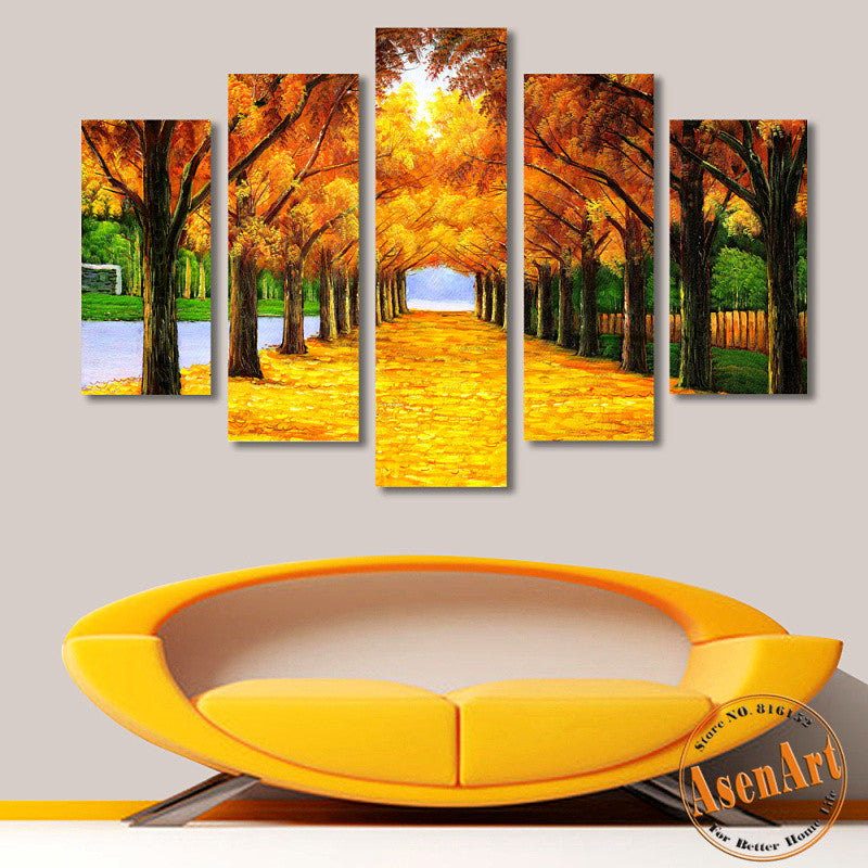 5 Panel Painting Gold Maple Tree Painting Modern Art Picture for Living Room Wall Decor Canvas Prints Artwork No Frame