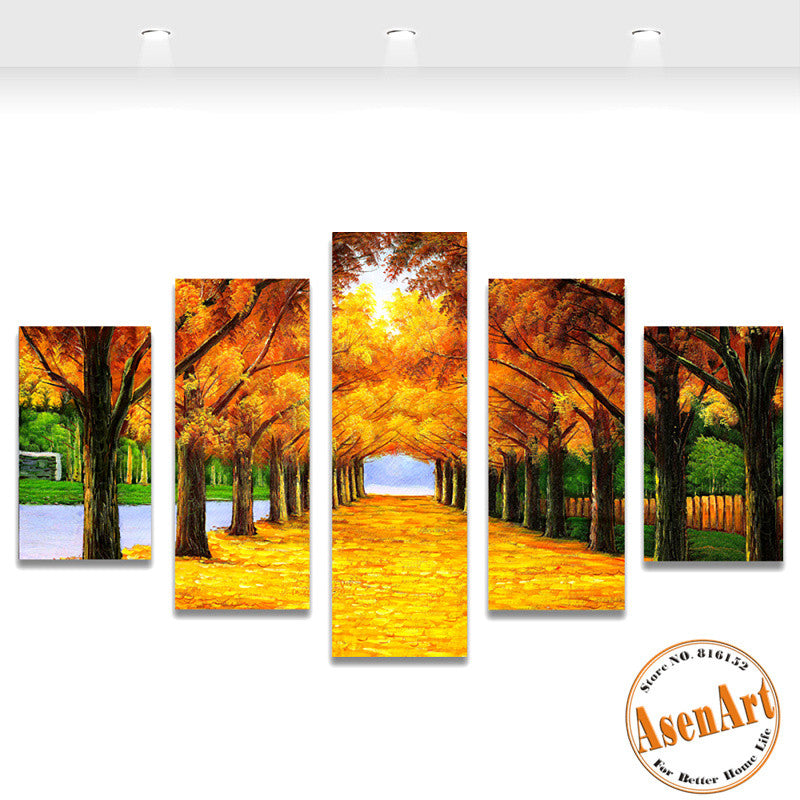 5 Panel Painting Gold Maple Tree Painting Modern Art Picture for Living Room Wall Decor Canvas Prints Artwork No Frame