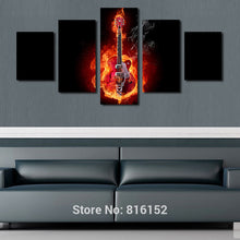 Load image into Gallery viewer, 5 Piece Passion Fire Guitar Soul Play Picture Unframed Oil Canvas Print Painting Artwork Modern Home Wall Decoration
