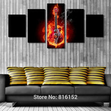 Load image into Gallery viewer, 5 Piece Passion Fire Guitar Soul Play Picture Unframed Oil Canvas Print Painting Artwork Modern Home Wall Decoration
