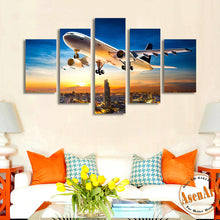 Load image into Gallery viewer, 5 Panels Airplane City Painting Sunset Painting Canvas Print Picture for Living Room Wall Art Home Decoration 2016 No Frame

