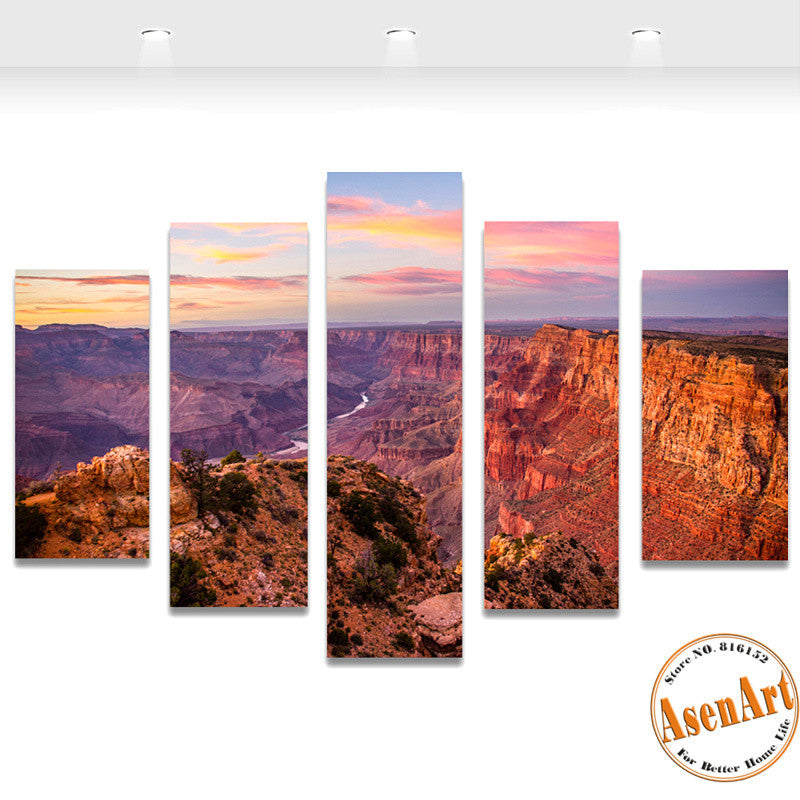 5 Panel Canvas Art Great Mountain Landscape Painting Sunset Scenery Canvas Printing Home Decor Picture for Living Room Frameless