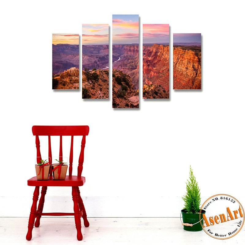 5 Panel Canvas Art Great Mountain Landscape Painting Sunset Scenery Canvas Printing Home Decor Picture for Living Room Frameless