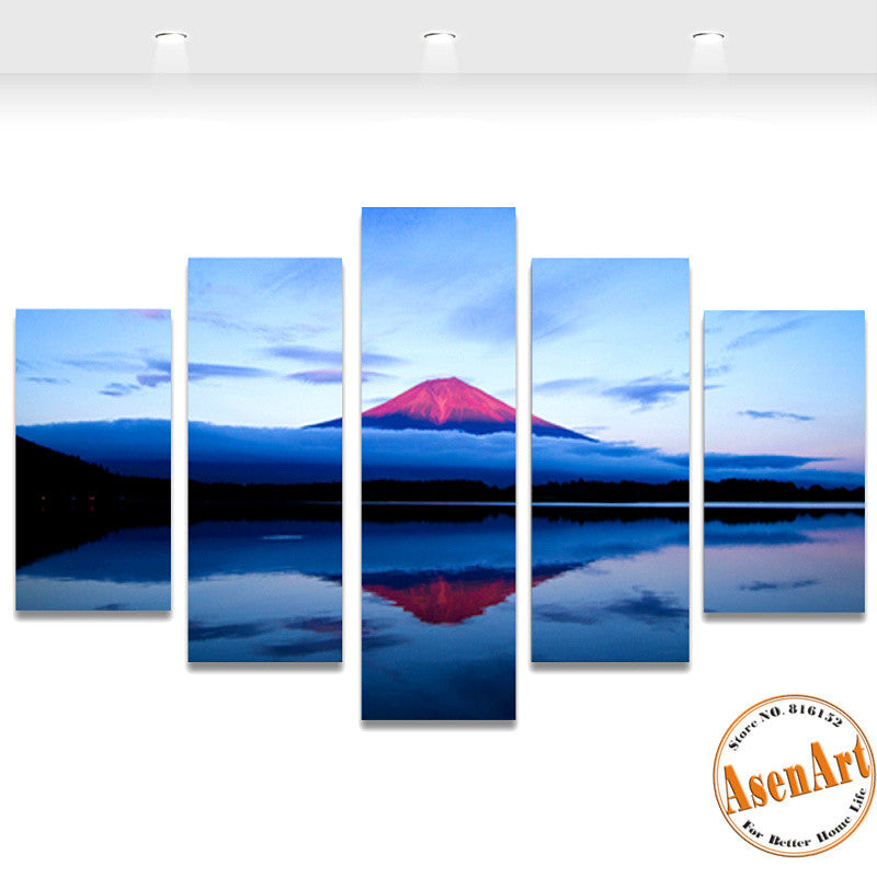 5 Piece Painting Volcano Lake Landscape Painting Canvas Print Modern Home Decoration Wall Art Picture for Living Room Frameless