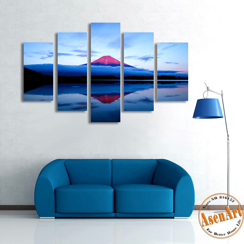 5 Piece Painting Volcano Lake Landscape Painting Canvas Print Modern Home Decoration Wall Art Picture for Living Room Frameless