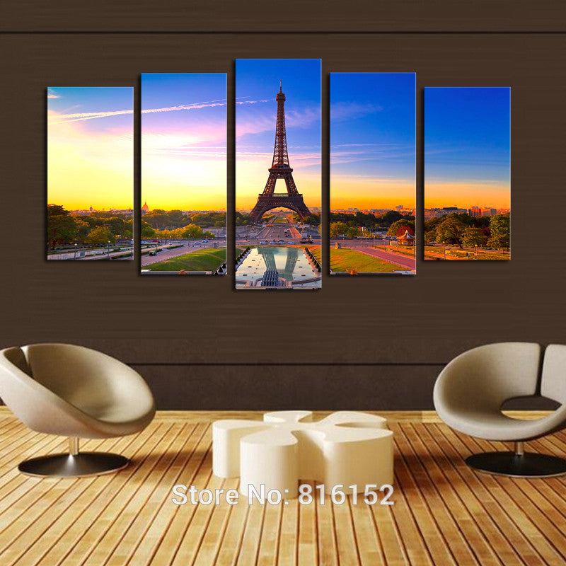 5 Panels Eiffel Tower Picture Oil Canvas Artwork HD Print Painting Modern Home Living Room Unframed Wall Art