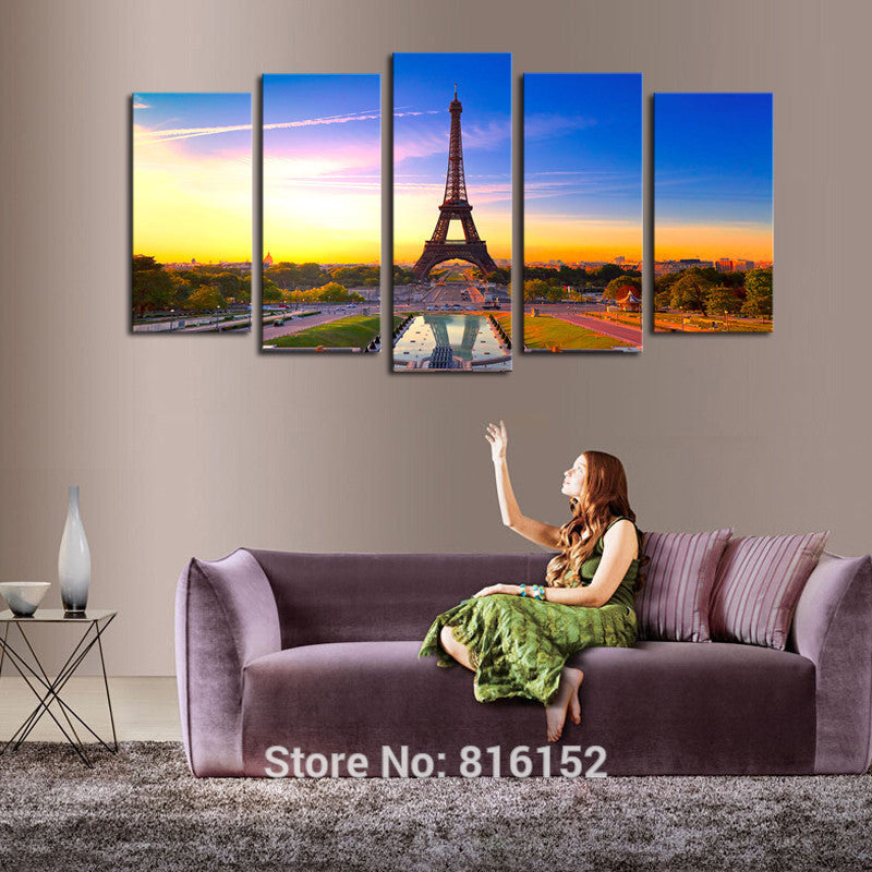 5 Panels Eiffel Tower Picture Oil Canvas Artwork HD Print Painting Modern Home Living Room Unframed Wall Art