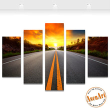 Load image into Gallery viewer, 5 Panel Sunset Landscape Painting Road Picture for Living Room Home Decor Wall Art Canvas Prints Artwork Unframed
