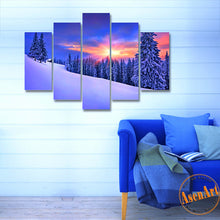 Load image into Gallery viewer, 5 Panel Sunset Snow Painting Coniferous Forest Tree Painting Modern Home on the Canvas Prints Picture for Living Room Unframed

