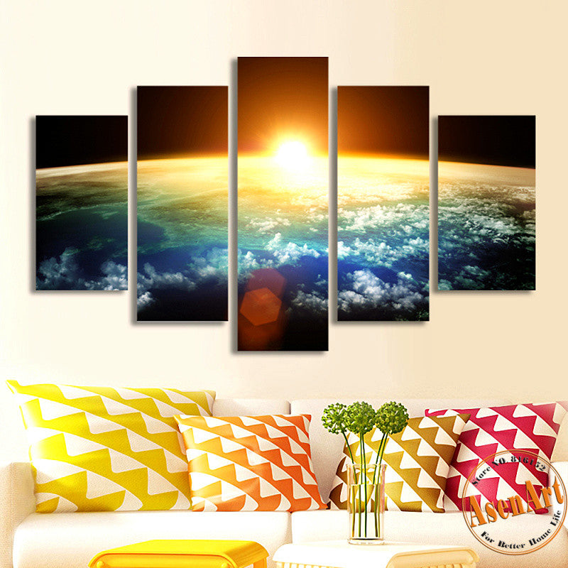 5 Piece Amazing Skyline Sunrise Painting Wall Art Canvas Prints Wall Paintings for Bedrooms Home Decor Unframed