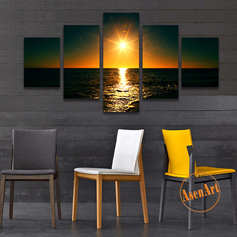 5 Panel Sunset Painting Seascape Canvas Painting Canvas Prints Home Decoration Wall Art Picture for Living Room Unframed