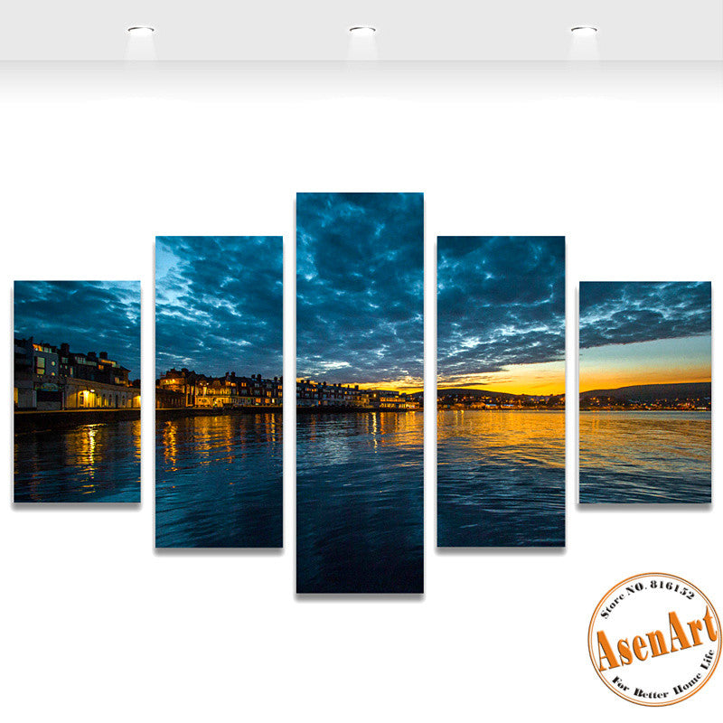 5 Panel Canvas Art Riverbank Scenery Painting Landscape Painting Canvas Prints Artwork Picture for Living Room Unframed