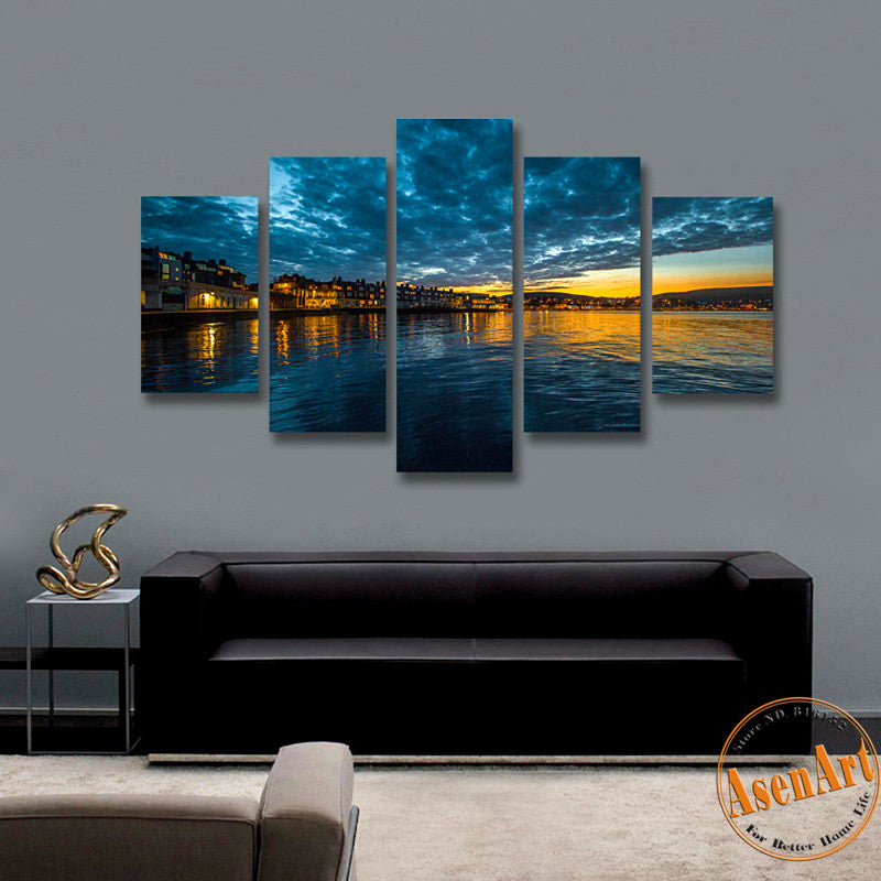 5 Panel Canvas Art Riverbank Scenery Painting Landscape Painting Canvas Prints Artwork Picture for Living Room Unframed