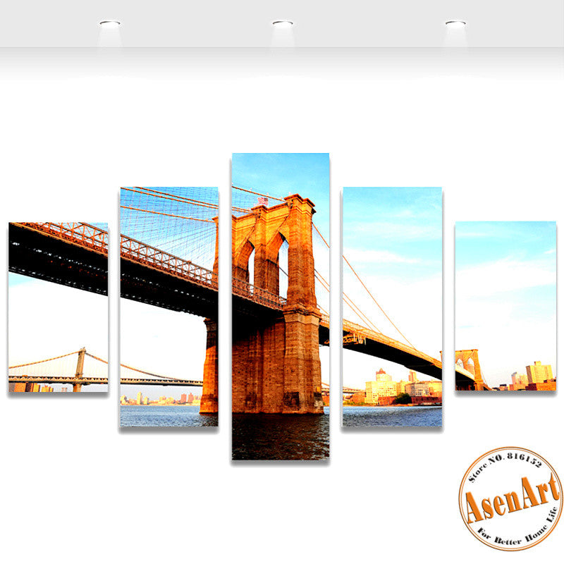 5 Panel Canvas Art Brooklyn Bridge Painting Landscape Painting Canvas Prints Artwork Picture for Living Room Unframed