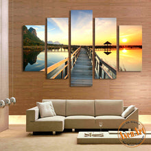 Load image into Gallery viewer, 5 Panel Walkway Sea Sunset Landscape Painting Picture for Living Room Modern Home Decor Wall Art Canvas Prints Unframed
