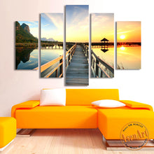 Load image into Gallery viewer, 5 Panel Walkway Sea Sunset Landscape Painting Picture for Living Room Modern Home Decor Wall Art Canvas Prints Unframed
