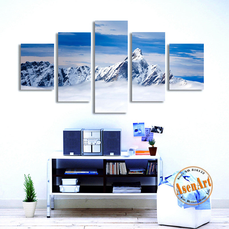 5 Piece Wall Art Snow Mountain Landscape Painting Canvas Printing Modern Home Decor Picture for Living Room Unframed