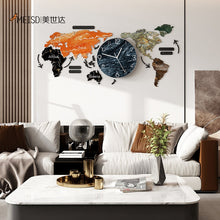 Load image into Gallery viewer, 120CM Punch-free DIY Color Paiting World Map Large Wall Clock Modern Design Stickers Silent Watch Home Living Room Kitchen Decor
