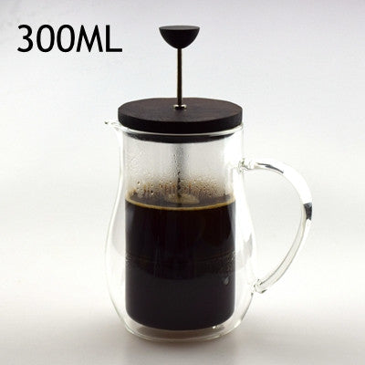 High Quality Double Glazing 350/600ML Coffee French Press Wood Cover Coffee Plunger
