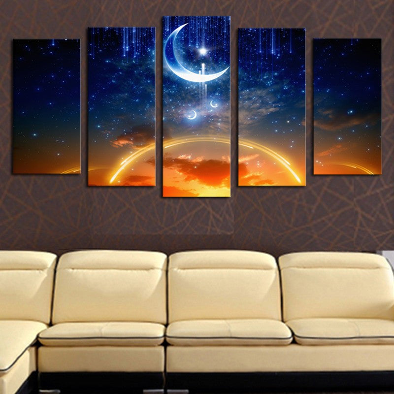 Unframed 5 panels Abstract Moon Planet  landscape Art HD Picture Print On Canvas Painting  Wall Picture For Home Decor