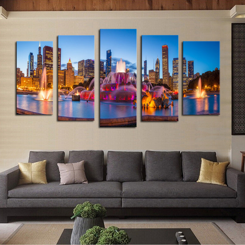 5 panels(No Frame) Modern City Scenery Home Wall Decor Painting Canvas Art HD Print Painting Canvas Wall Picture for Living Room