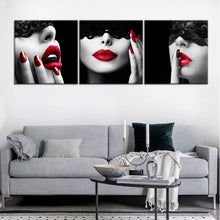 Load image into Gallery viewer, Canvas Painting Prints Sexy Red Lips Girls Picture Wall Art Modern 3 Pcs Black Background Beautiful Women Poster for Home Decor
