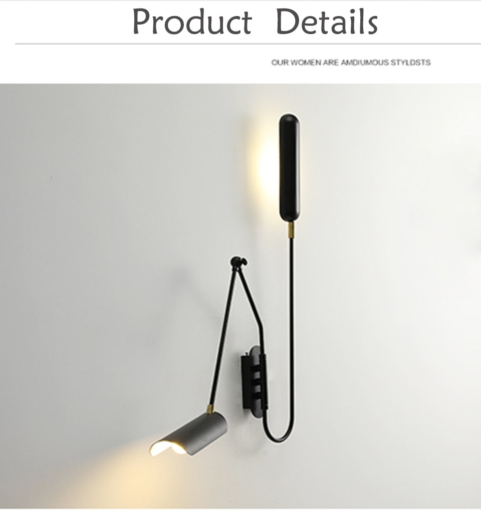 Industrial Adjustable switch Wall Lamp Creative Long arm Reading Bedside Vintage Retro Led E27 Wall Lights Fexibleable Black