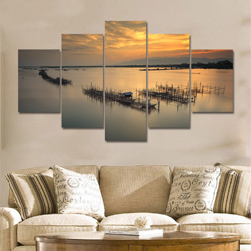 5 Pieces Modern Sunrise Sunset Seascape Wall Art Large Canvas Prints Unframed Poster Modular Painting Home Decoration Home Decor
