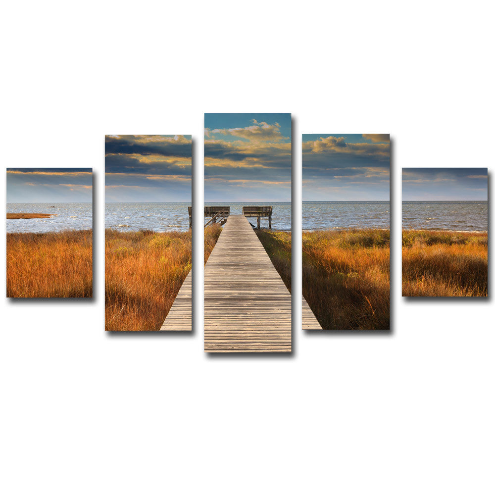 5 Panel Canvas Painting Seaside Landscape Art Canvas Picture Sunset Wall Art Wall Picture Poster Modern for Living Room No Frame