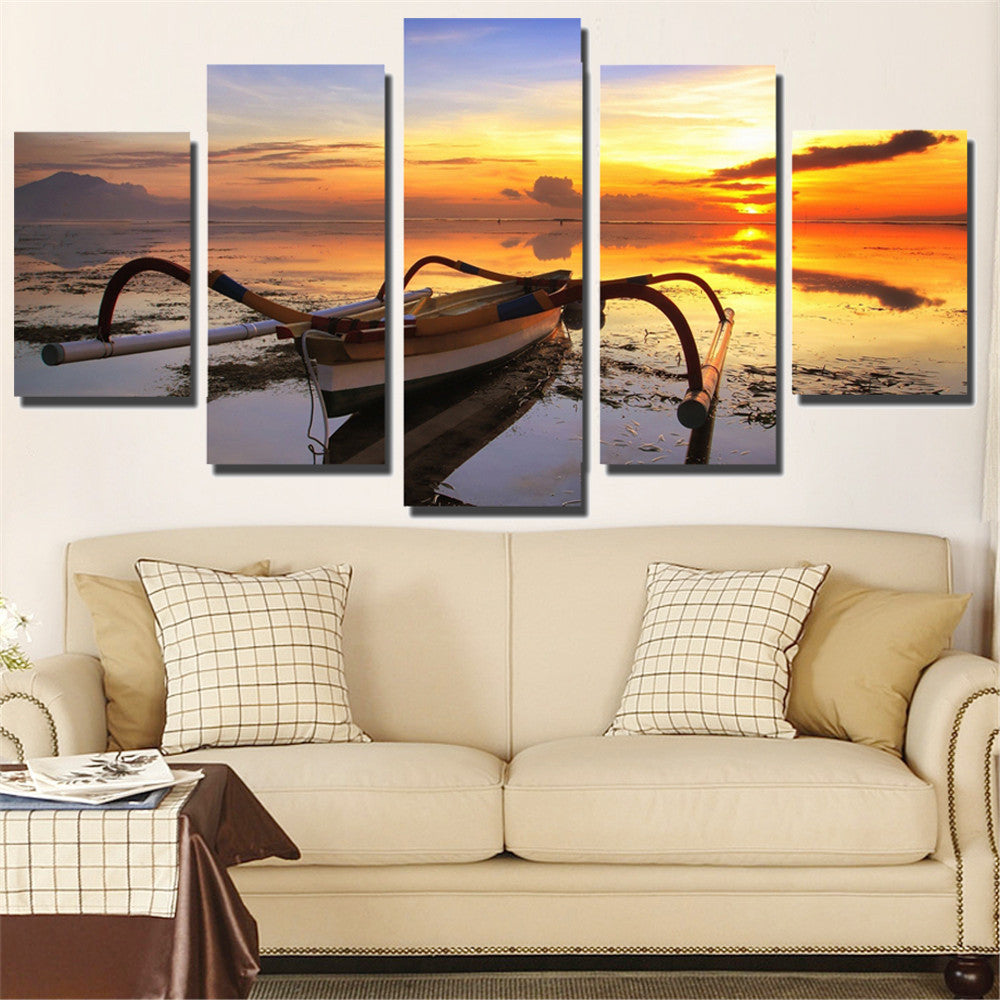 Mordern Modular Canvas Painting Sailing Sunset Unframed Wall Poster Art Print Oil Picture Seaview Home Decor for Room Wall 5pcs