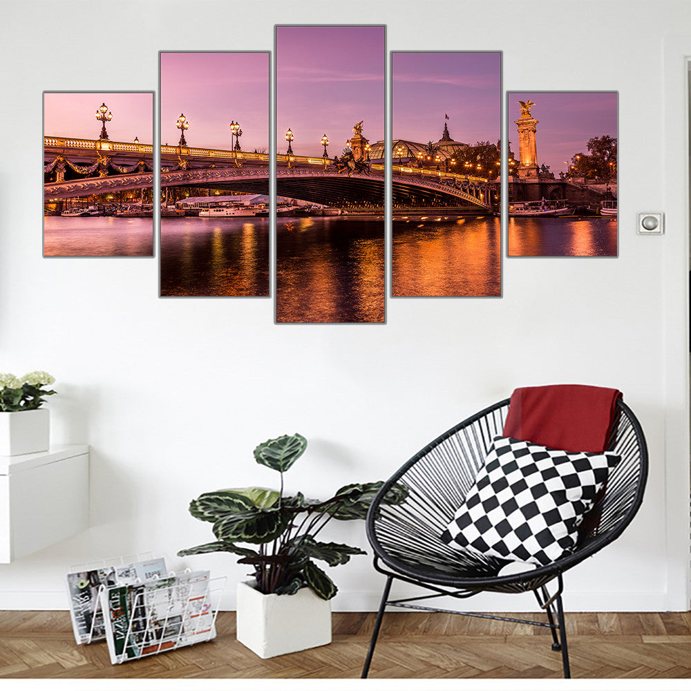 Alexander Iii Bridge Art Canvas Painting Paris Scenery Picture Wall Art for Living Room Cuadros Home Decoration No Frame 5pcs